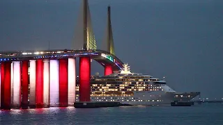 Cruise Ships Sail Under Bridge in Tampa!