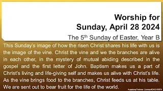 Live Worship - Sunday, April 28, 2024, St. Pauls Lutheran Church, Cambridge ON