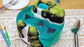 Ocean Island Cake With Waterfalls and Stingrays - Gelatin Art