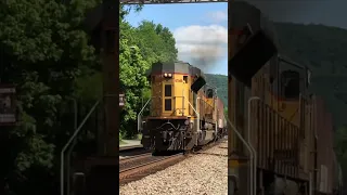 Locomotive Roaring Through Thurmond West Virginia!  CSX Ethanol Train, Union Pacific Railroad Power