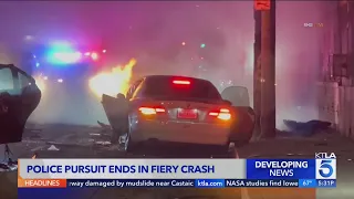 Stolen vehicle pursuits ends in fiery crash in South L.A.