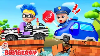 Police Car Chase Stranger Danger 🚓 Car Garage Adventure | Kids Songs | Bibiberry Nursery Rhymes