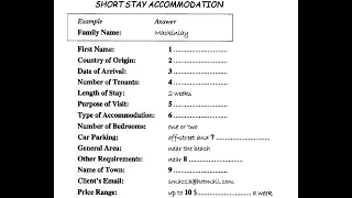 SHORT STAY ACCOMMODATION| FAMILY NAME MACKINLAY | IELTS LISTENING TEST WITH ANSWERS