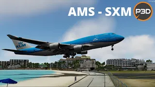 P3Dv5.2 | KLM 747 Beach Landing over Sint Marteen | VATSIM Full Flight