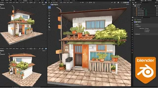Stylized house (Downloadable File) modeling/Texture painting in Blender || Time-lapse