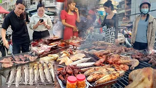 VERY Popular Cambodian Street Food, Grilled Chicken, Duck, Fish, Beef, Pork, Fried Noodles & More