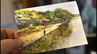 How To Paint A Simple Watercolor Landscape on a Greeting Card - "Gone Fishing"