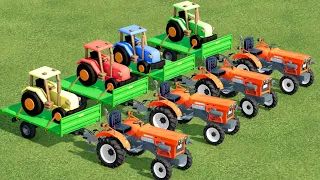 MINI TRACTOR OF COLORS ! TRANSPORTING COLORED TOY TRACTORS TO THE GARAGE WITH KUBOTA TRACTORS! FS 22