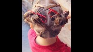 How to: Elastics Crossed into Messy Buns Hairstyle | Cute Little Girl Hair Tutorial