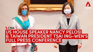 US House Speaker Nancy Pelosi and Taiwan President Tsai Ing-wen hold a press conference in Taipei