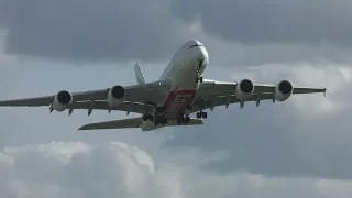 Airbus A380-840 (A6-EUO) departing Birmingham Airport.