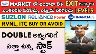 💥😱మార్కెట్ నుంచి EXIT అవ్వాలా? ✅Suzlon 🔴RPower  🟢RVNL 🔴ITC 🔴🟢Stock Market Telugu