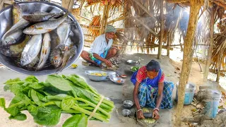 Small fish curry with Pui Shak cooking and eating by our santali tribe grand maa