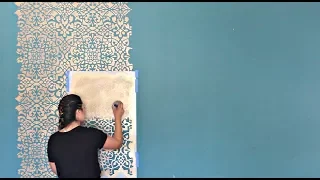 How to Stencil a DIY Wallpaper Look for Less! Painting a Feature Wall with Pattern for Cheap!
