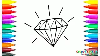 Diamond Coloring Pages l How To Draw and Color Crystals Videos For Kids Rainbow Colors