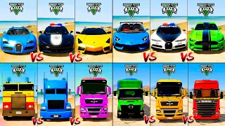 Bugatti Chiron vs Hino Truck vs Ferrari Police vs Euro Man Truck - GTA 5 Mods 1hour cars compilation