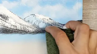 Snowy mountains Landscape - Easy acrylic painting technique