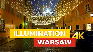 Warsaw Old Town walking, illuminations, Poland 4k