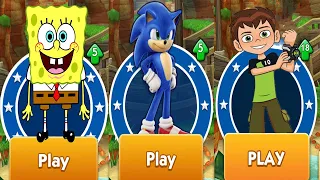 Sonic Dash vs SpongeBob Run vs Ben 10 Up to Speed - All Characters Unlocked Walkthrough