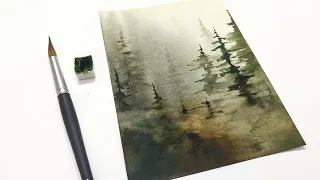 I MADE A BIG MISTAKE in this painting & FIXED IT » EASY watercolor foggy forest for beginners