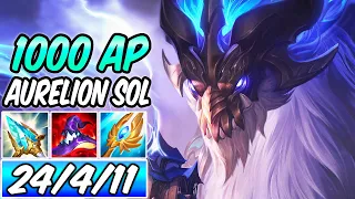 S+ 1000 AP AURELION SOL MID FULL AP GAMEPLAY | Best Build & Runes | League of Legends