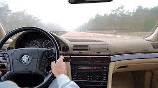 BMW 740i E38 M60 Manual V8 Top Speed on German Autobahn Driving Sound