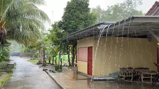 Heavy Rain In A Very Beautiful And Quiet Small Village | Awesome Rain Makes Us Relax