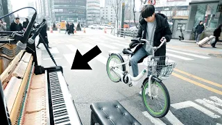 A Bike Boy Finds Street Piano, Suddenly Plays 'Can Can' So Fast