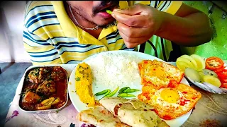 Hug Spicy Chicken Curry, Spinach Gravy,Rice, Onion, Tomato, Egg poached, Mukbang Asmr Eating Show |