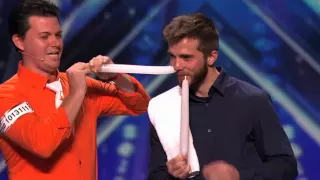 America's Got Talent 2015 - Mr.Fudge Man Makes Balloon Animal in Assistant's Nose