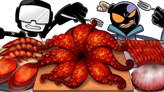 Mukbang Animation Giant spicy Octopus Set eating Friday Night Funkin Tankman VS Whitty