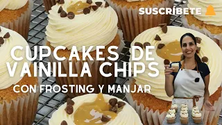 ¡CUPCAKES DE VAINILLA CON CHIPS Y MANJAR & FROSTING DE VAINILLA! - Sandra Jarufe Pastelería