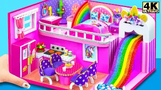 Make Super Cute Unicorn House with Bedroom, Rainbow Slide to Pool ❤️ DIY Miniature Cardboard House