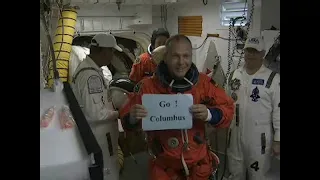 STS-122: Astronauts Board Atlantis, Ready to Deliver Columbus Lab to ISS