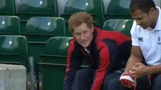 Prince Harry plays rugby at Twickenham