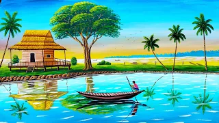 How to paint a beautiful village in the lake | painting 505