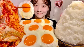 ASMR Fried Egg Kimchi【Mukbang/ Eating Sounds】【English subtitles】