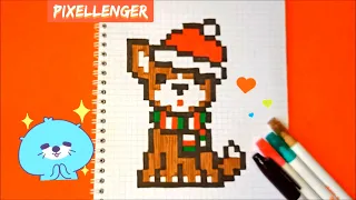 Как нарисовать по клеточкам Собачку в Шапке Простые рисунки Пиксель Арт How to Draw Dog Pixel Art
