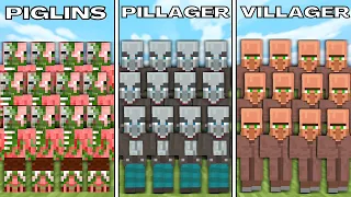 PIGLINS vs PILLAGERS vs VILLAGERS (Minecraft Mob Battle)
