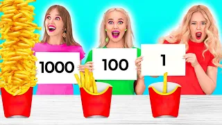 DESAFIO DAS 1.000 CAMADAS DE COMIDA || Alimentos Gigantes VS Pequenos Durante 24h, por 123 GO! Food