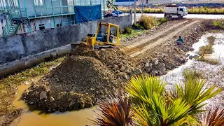 Incredible New Project Making Road Starting With Bulldozer Pushing Gravel & Dump Truck Unloading