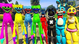 Lady Bug Huggy Waggy and ANIMATRONICS united Freddie gone GTA 5 MODS FNAF Adventure FNAF Multi Pulti