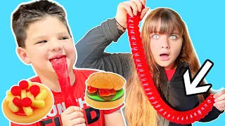 EATING ONLY GUMMY FOODS for 24 HOURS!! **WORLD'S LARGEST GUMMY WORM**
