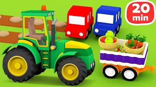 Eğitici çizgi film. 4 Küçük Araba, Traktör ve diğer yardımcı arabaları yapıyor!