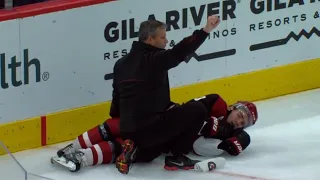 Clayton Keller Stretchered Off Ice After Falling Into The Boards Awkwardly