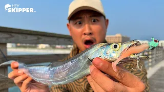 Pier Fishing: Have You EVER Caught THIS Fish? (Long, Silver, Metallic Ribbon Fish) Catch & Cook