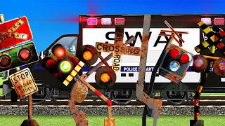 踏切 アニメ | 老朽化で行列を作るふみきりを栄養剤で直す救急車 | 4K | ambulance to fix rusted railroad crossings