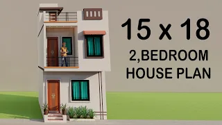 Small 2 Bedroom House plan,3D 15x18 Best House Design, 3D makan ka naksha