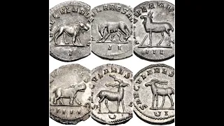 “Juegos Seculares” (milenio de Roma): monedas romanas de plata con reversos de animales (año 248 DC)