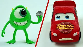 Lightning McQueen gets Gas by Monsters University Mike PLAY DOH Stop Motion Animation Movie